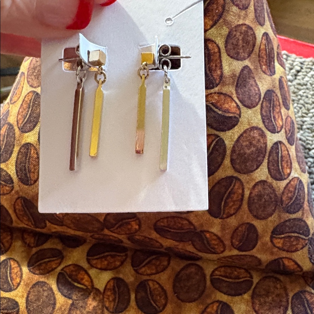 Gold Bar & Silver Bar Drop pierced Earrings silver bar is connector Super Cool!